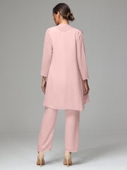 3 Pieces Chiffon Elegant Mother Of The Bride Dress Pants Suits