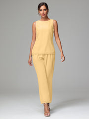 3 Pieces Chiffon Elegant Mother Of The Bride Dress Pants Suits