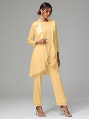 3 Pieces Chiffon Elegant Mother Of The Bride Dress Pants Suits
