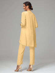 3 Pieces Chiffon Elegant Mother Of The Bride Dress Pants Suits