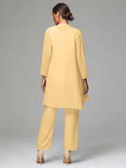 3 Pieces Chiffon Elegant Mother Of The Bride Dress Pants Suits