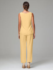 3 Pieces Chiffon Elegant Mother Of The Bride Dress Pants Suits