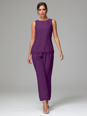 3 Pieces Chiffon Elegant Mother Of The Bride Dress Pants Suits