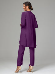 3 Pieces Chiffon Elegant Mother Of The Bride Dress Pants Suits