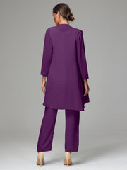 3 Pieces Chiffon Elegant Mother Of The Bride Dress Pants Suits