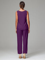 3 Pieces Chiffon Elegant Mother Of The Bride Dress Pants Suits