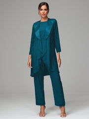 3 Pieces Chiffon Elegant Mother Of The Bride Dress Pants Suits