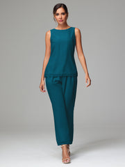 3 Pieces Chiffon Elegant Mother Of The Bride Dress Pants Suits