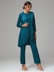 3 Pieces Chiffon Elegant Mother Of The Bride Dress Pants Suits