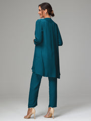 3 Pieces Chiffon Elegant Mother Of The Bride Dress Pants Suits