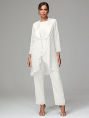 3 Pieces Chiffon Elegant Mother Of The Bride Dress Pants Suits