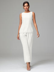 3 Pieces Chiffon Elegant Mother Of The Bride Dress Pants Suits