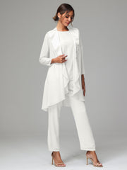 3 Pieces Chiffon Elegant Mother Of The Bride Dress Pants Suits