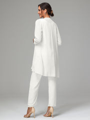 3 Pieces Chiffon Elegant Mother Of The Bride Dress Pants Suits