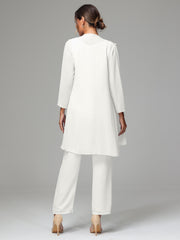 3 Pieces Chiffon Elegant Mother Of The Bride Dress Pants Suits
