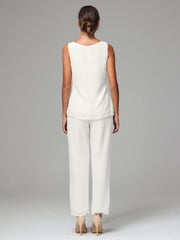 3 Pieces Chiffon Elegant Mother Of The Bride Dress Pants Suits