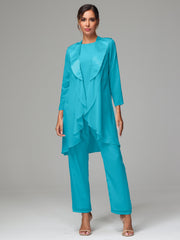 3 Pieces Chiffon Elegant Mother Of The Bride Dress Pants Suits