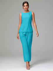 3 Pieces Chiffon Elegant Mother Of The Bride Dress Pants Suits