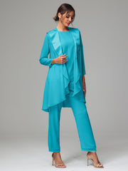 3 Pieces Chiffon Elegant Mother Of The Bride Dress Pants Suits