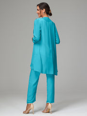 3 Pieces Chiffon Elegant Mother Of The Bride Dress Pants Suits