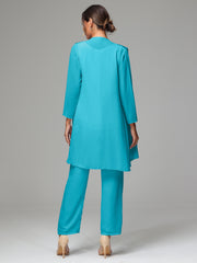 3 Pieces Chiffon Elegant Mother Of The Bride Dress Pants Suits
