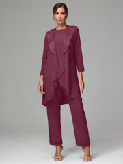 3 Pieces Chiffon Elegant Mother Of The Bride Dress Pants Suits