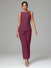 3 Pieces Chiffon Elegant Mother Of The Bride Dress Pants Suits
