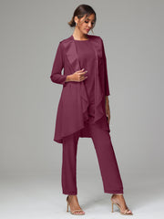 3 Pieces Chiffon Elegant Mother Of The Bride Dress Pants Suits
