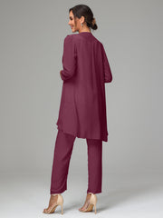 3 Pieces Chiffon Elegant Mother Of The Bride Dress Pants Suits