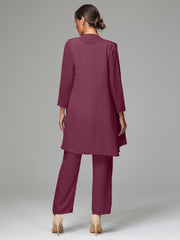 3 Pieces Chiffon Elegant Mother Of The Bride Dress Pants Suits