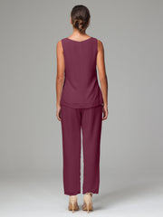 3 Pieces Chiffon Elegant Mother Of The Bride Dress Pants Suits