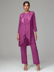 3 Pieces Chiffon Elegant Mother Of The Bride Dress Pants Suits