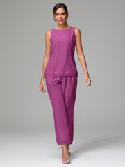 3 Pieces Chiffon Elegant Mother Of The Bride Dress Pants Suits