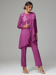 3 Pieces Chiffon Elegant Mother Of The Bride Dress Pants Suits