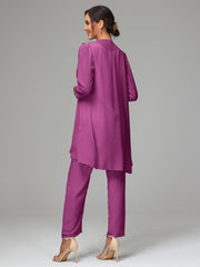 3 Pieces Chiffon Elegant Mother Of The Bride Dress Pants Suits
