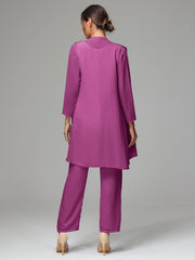 3 Pieces Chiffon Elegant Mother Of The Bride Dress Pants Suits