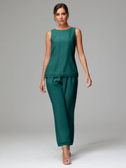 3 Pieces Chiffon Elegant Mother Of The Bride Dress Pants Suits