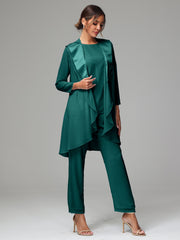 3 Pieces Chiffon Elegant Mother Of The Bride Dress Pants Suits