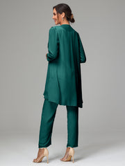 3 Pieces Chiffon Elegant Mother Of The Bride Dress Pants Suits