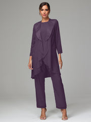 3 Pieces Chiffon Elegant Mother Of The Bride Dress Pants Suits