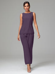 3 Pieces Chiffon Elegant Mother Of The Bride Dress Pants Suits