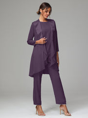 3 Pieces Chiffon Elegant Mother Of The Bride Dress Pants Suits