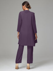 3 Pieces Chiffon Elegant Mother Of The Bride Dress Pants Suits