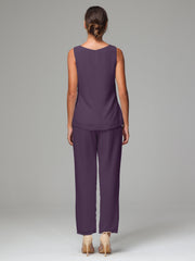3 Pieces Chiffon Elegant Mother Of The Bride Dress Pants Suits