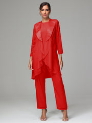 3 Pieces Chiffon Elegant Mother Of The Bride Dress Pants Suits
