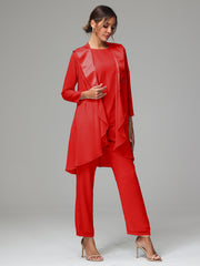 3 Pieces Chiffon Elegant Mother Of The Bride Dress Pants Suits