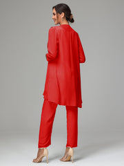 3 Pieces Chiffon Elegant Mother Of The Bride Dress Pants Suits