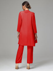3 Pieces Chiffon Elegant Mother Of The Bride Dress Pants Suits