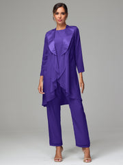 3 Pieces Chiffon Elegant Mother Of The Bride Dress Pants Suits