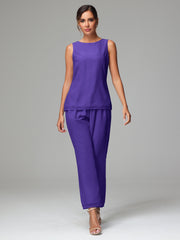 3 Pieces Chiffon Elegant Mother Of The Bride Dress Pants Suits